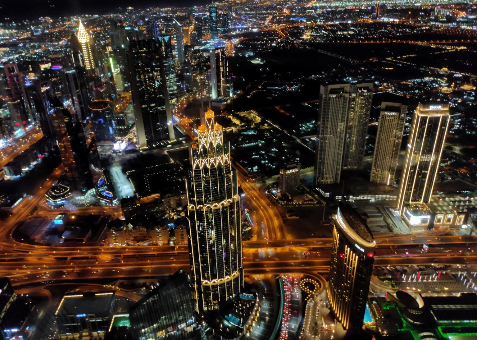 阿拉伯联合酋长国迪拜Burj Khalifa高处视角夜景资料照片