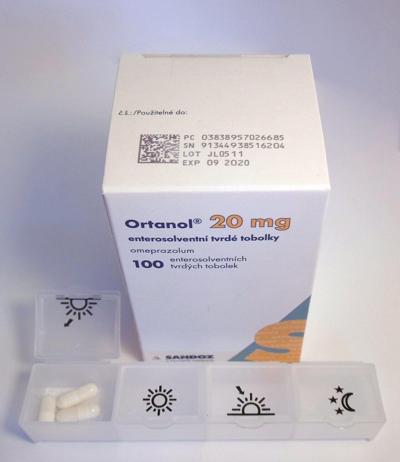 Ortanol奥美拉唑胶囊的明确药盒与泡罩包装（真实资料图）