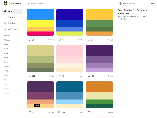 Color Hunt Palettes网站首页预览