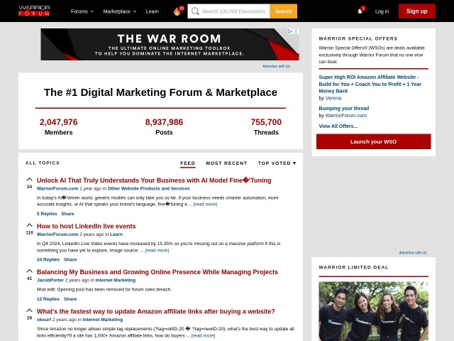 Warrior Forum网站首页预览