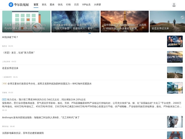 华尔街见闻网站首页预览