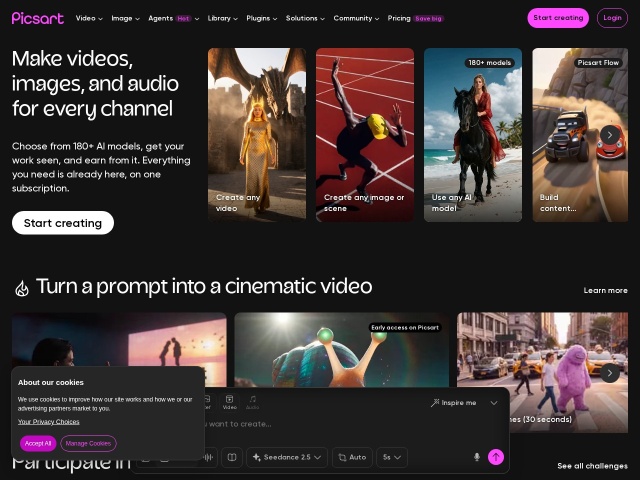 Picsart网站首页预览