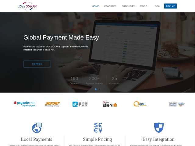 Payssion全球支付网站首页预览