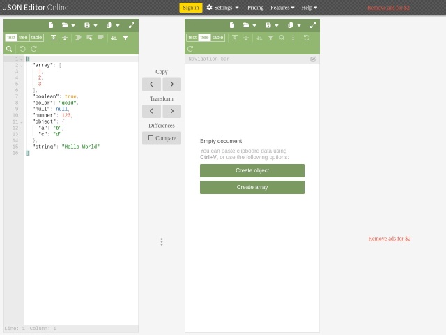 JSON Editor Online网站首页预览
