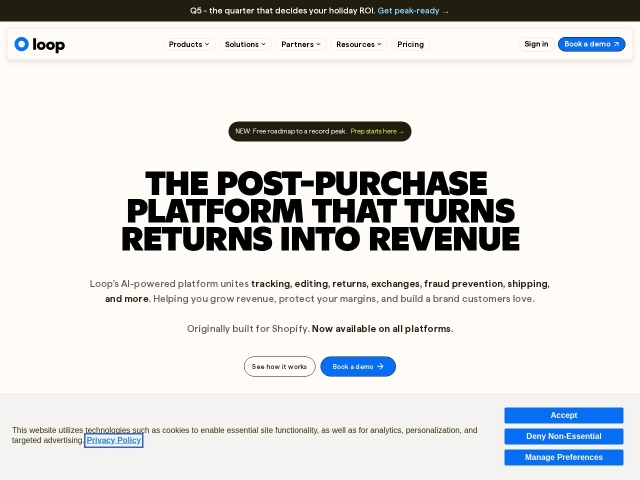 Loop Returns网站首页预览
