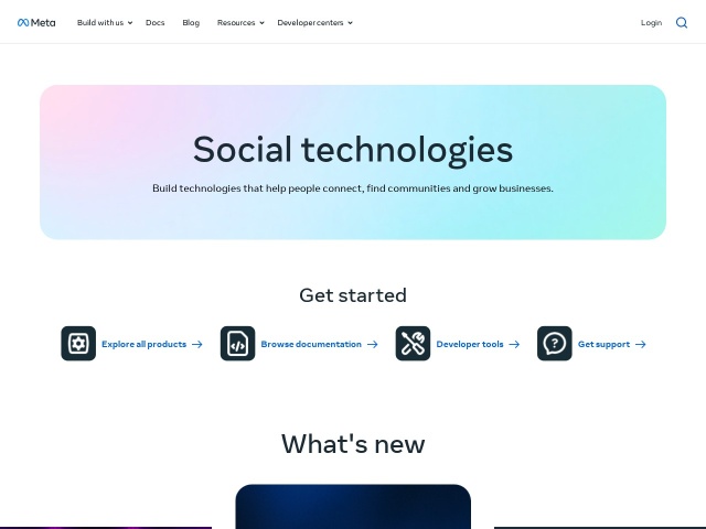 Facebook Developer网站首页预览