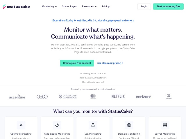 StatusCake网站首页预览