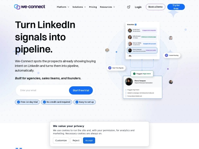 We-Connect LinkedIn网站首页预览