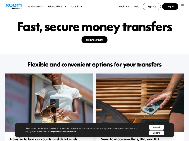 Xoom网站首页预览