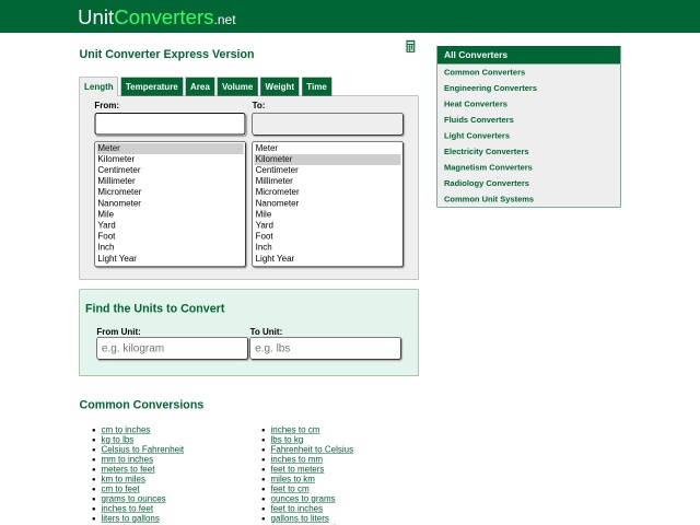 UnitConverters网站首页预览