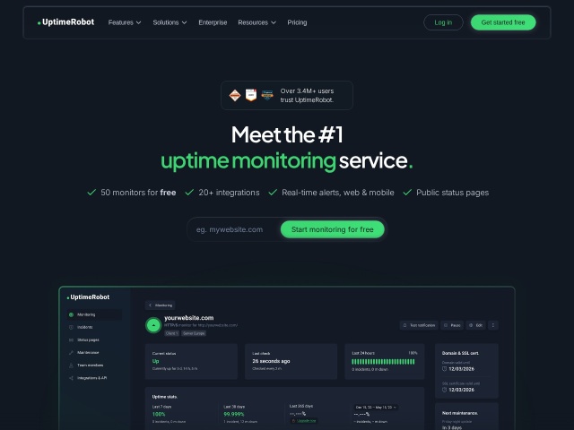 UptimeRobot网站首页预览
