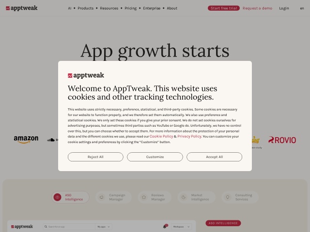 AppTweak网站首页预览