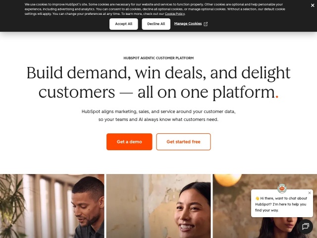 HubSpot 营销中心网站首页预览