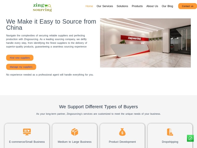 ZingSourcing采购代理网站首页预览