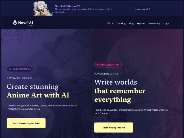 NovelAI网站首页预览