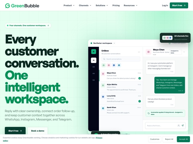 Greenbubble WhatsApp网站首页预览