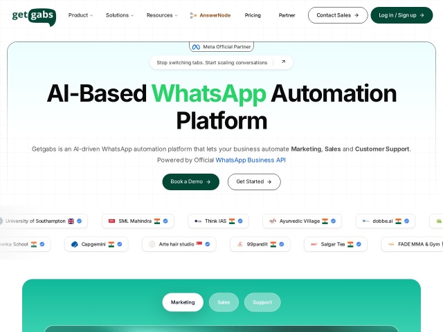 Getgabs WhatsApp网站首页预览