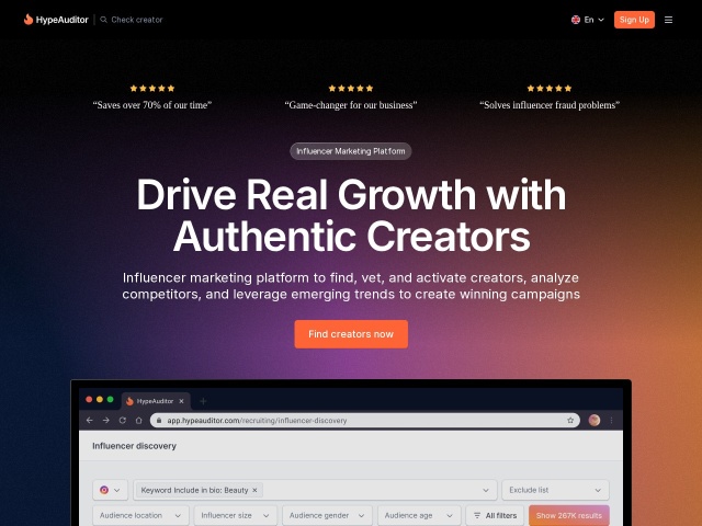HypeAuditor网站首页预览