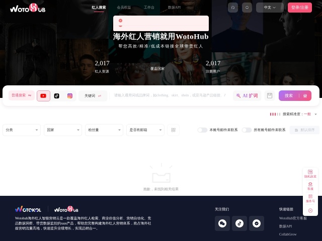 WotoHub海外红人智能营销云网站首页预览