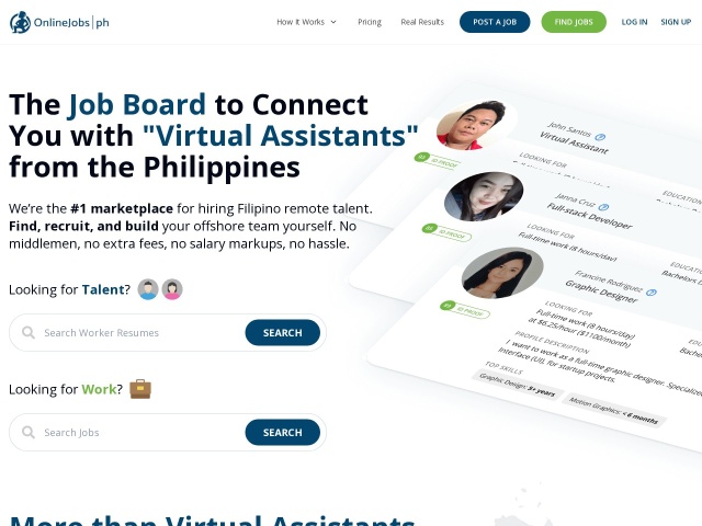 OnlineJobs.ph网站首页预览
