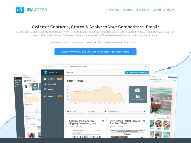 Owletter网站首页预览