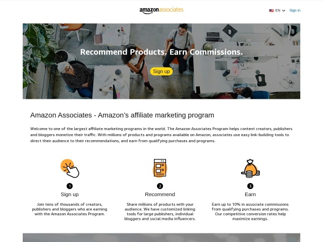 Amazon Associates网站首页预览