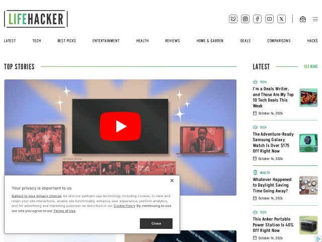 Lifehacker网站首页预览