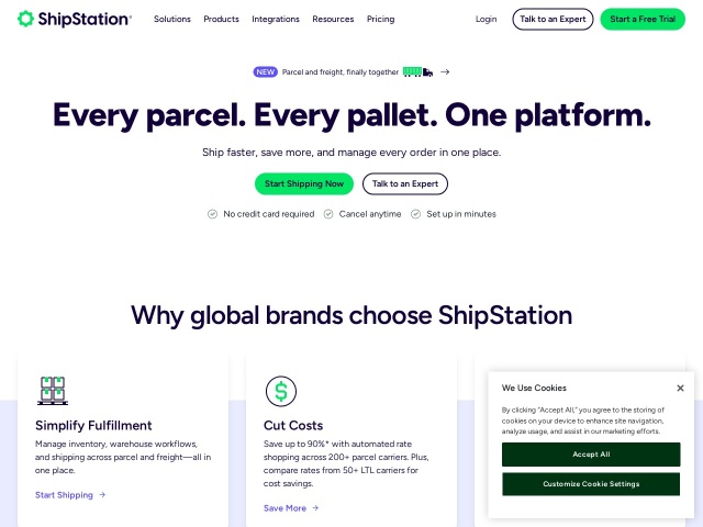 ShipStation物流管理网站首页预览