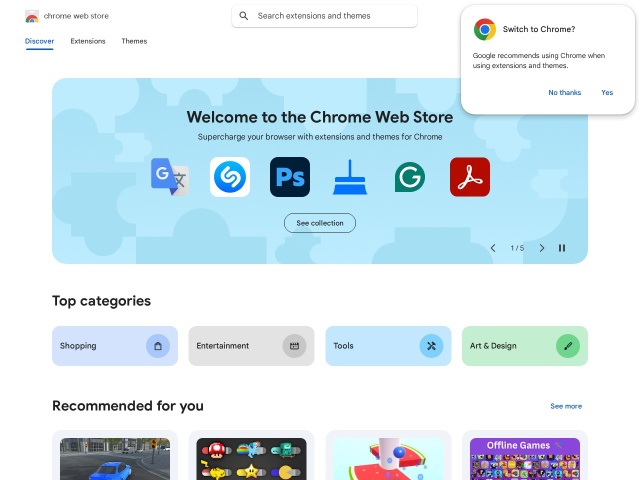 Chrome Web Store网站首页预览