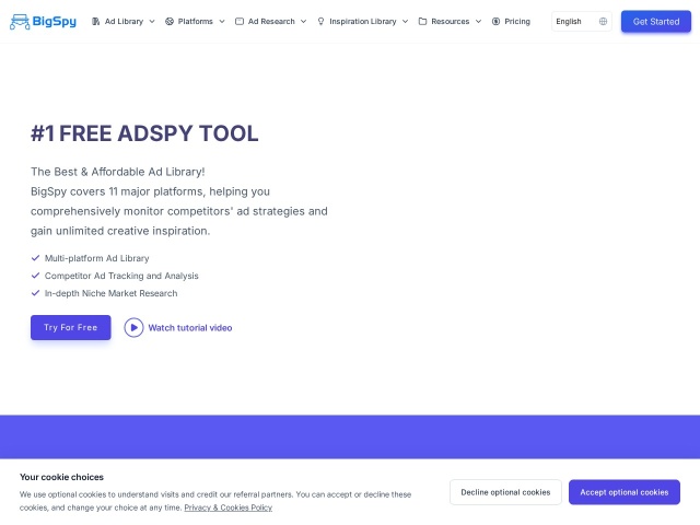 BigSpy网站首页预览