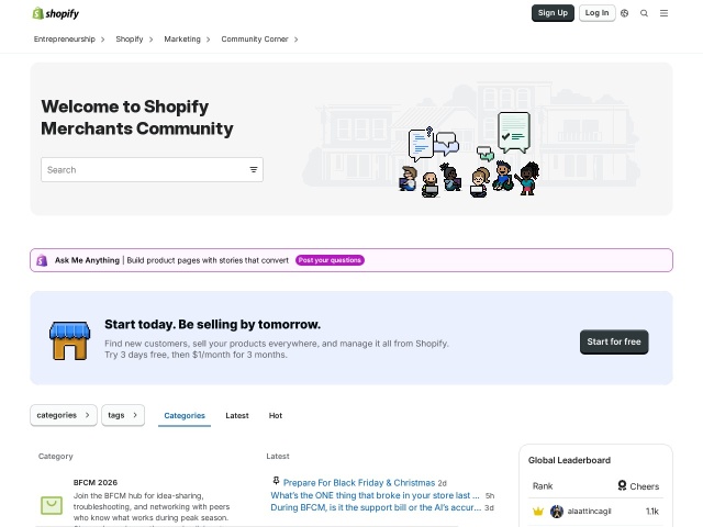 Shopify官方社区网站首页预览