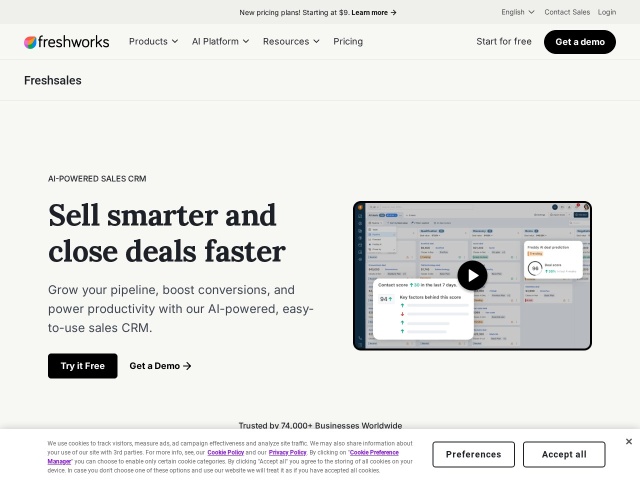 Freshsales网站首页预览
